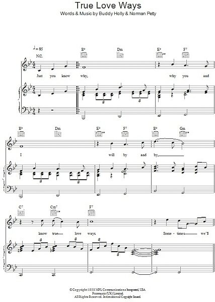open zoom image for True Love Ways - Piano/Vocal/Guitar, New, Main