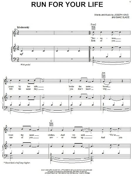 open zoom image for Run For Your Life - Piano/Vocal/Guitar, New, Main
