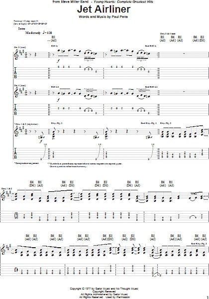 open zoom image for Jet Airliner - Guitar TAB, New, Main