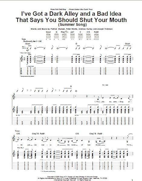 open zoom image for I've Got A Dark Alley And A Bad Idea That Says You Should Shut Your Mouth (Summer Song) - Guitar TAB, New, Main