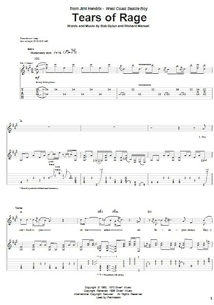 open zoom image for Tears Of Rage - Guitar TAB, New, Main