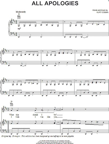 open zoom image for All Apologies - Piano/Vocal/Guitar, New, Main