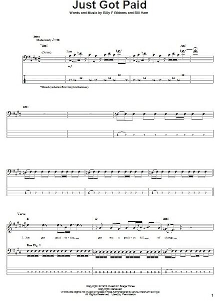 open zoom image for Just Got Paid - Bass Tab, New, Main