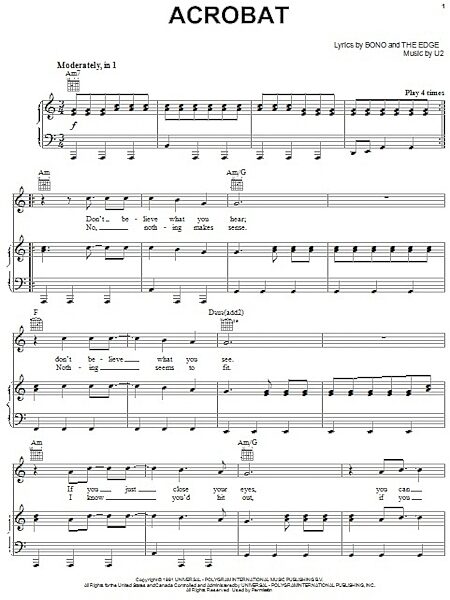 open zoom image for Acrobat - Piano/Vocal/Guitar, New, Main