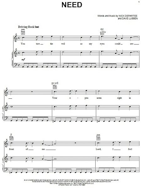 open zoom image for Need - Piano/Vocal/Guitar, New, Main