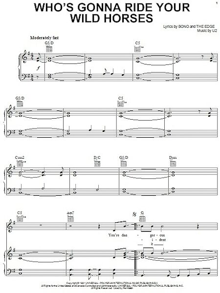 open zoom image for Who's Gonna Ride Your Wild Horses - Piano/Vocal/Guitar, New, Main