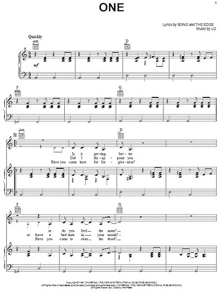 open zoom image for One - Piano/Vocal/Guitar, New, Main