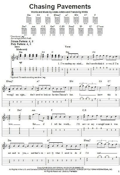 open zoom image for Chasing Pavements - Easy Guitar with TAB, New, Main