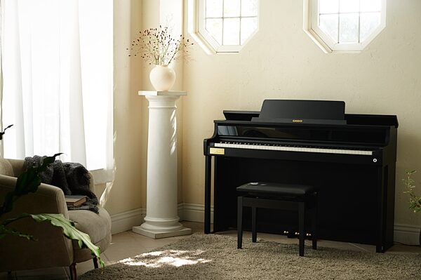 open zoom image for Casio AP-750 Celviano Digital Piano (with Bench), Black, AP-750BK, Angled Front
