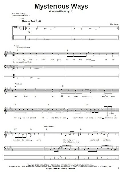 open zoom image for Mysterious Ways - Bass Tab, New, Main