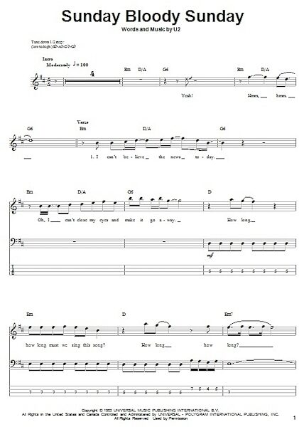 open zoom image for Sunday Bloody Sunday - Bass Tab, New, Main