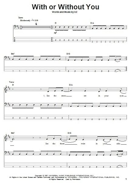 open zoom image for With Or Without You - Bass Tab, New, Main