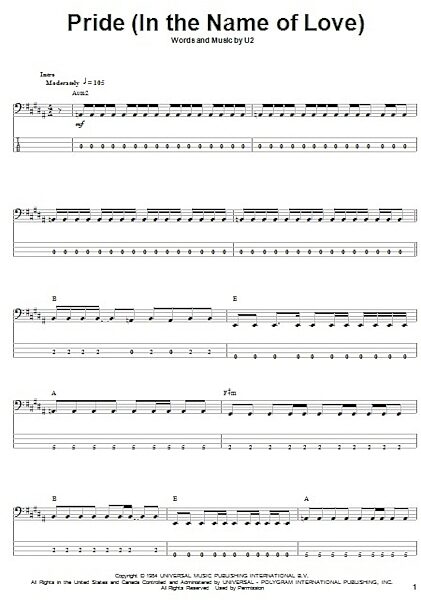 open zoom image for Pride (In The Name Of Love) - Bass Tab, New, Main