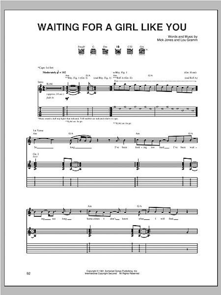 open zoom image for Waiting For A Girl Like You - Guitar TAB, New, Main