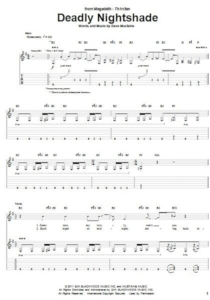open zoom image for Deadly Nightshade - Guitar TAB, New, Main