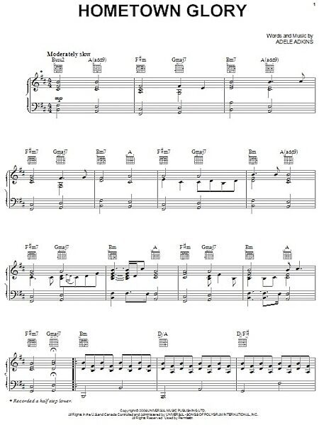 open zoom image for Hometown Glory - Piano/Vocal/Guitar, New, Main