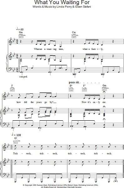 open zoom image for What You Waiting For? - Piano/Vocal/Guitar, New, Main