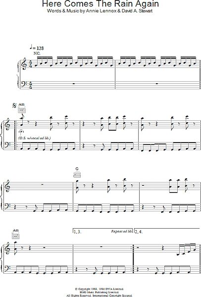 open zoom image for Here Comes The Rain Again - Piano/Vocal/Guitar, New, Main
