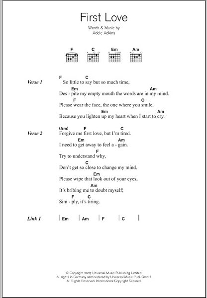 open zoom image for First Love - Guitar Chords/Lyrics, New, Main