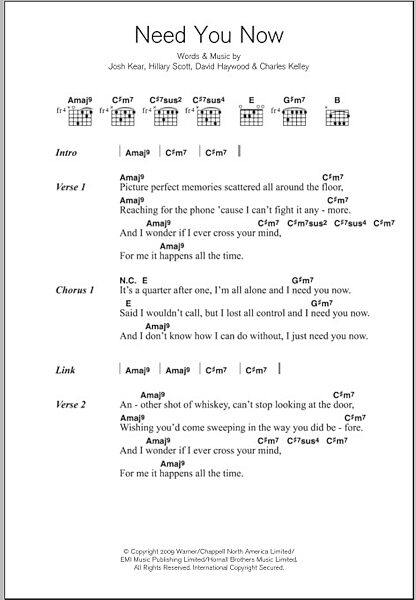 open zoom image for Need You Now - Guitar Chords/Lyrics, New, Main