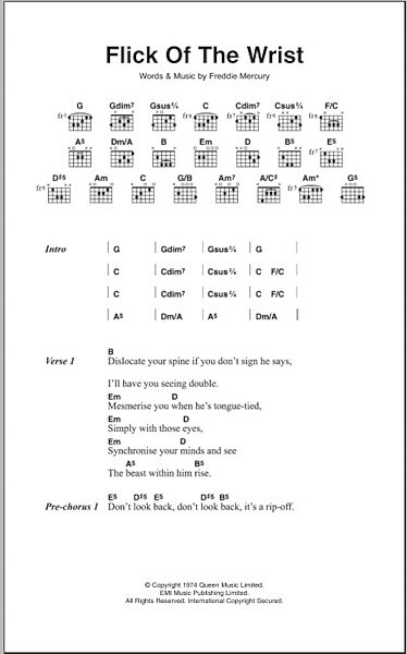 open zoom image for Flick Of The Wrist - Guitar Chords/Lyrics, New, Main