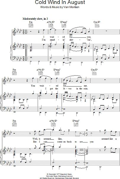 open zoom image for Cold Wind In August - Piano/Vocal/Guitar, New, Main