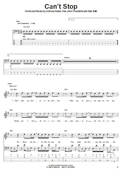 open zoom image for Can't Stop - Bass Tab, New, Main
