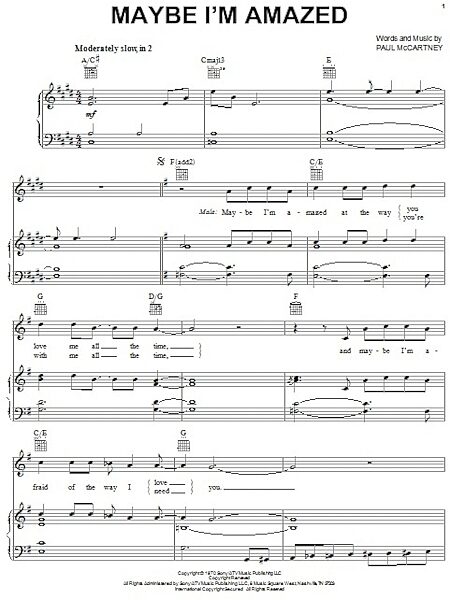 open zoom image for Maybe I'm Amazed - Piano/Vocal/Guitar, New, Main