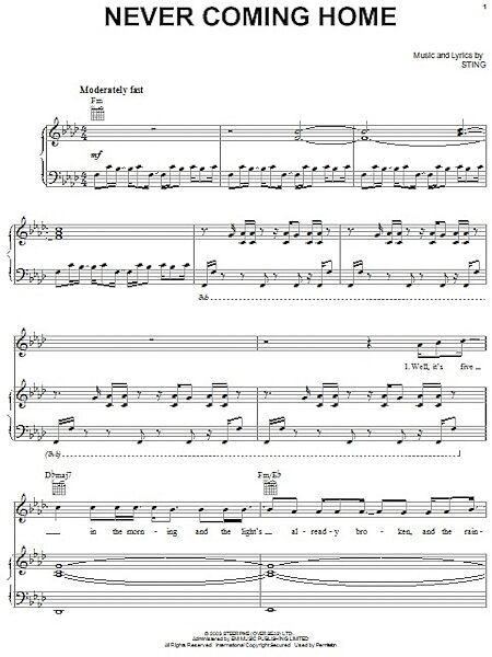 open zoom image for Never Coming Home - Piano/Vocal/Guitar, New, Main