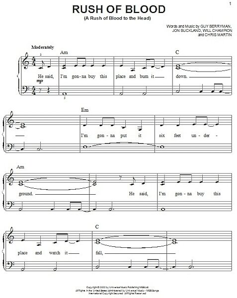 open zoom image for Rush Of Blood (A Rush Of Blood To The Head) - Easy Piano, New, Main