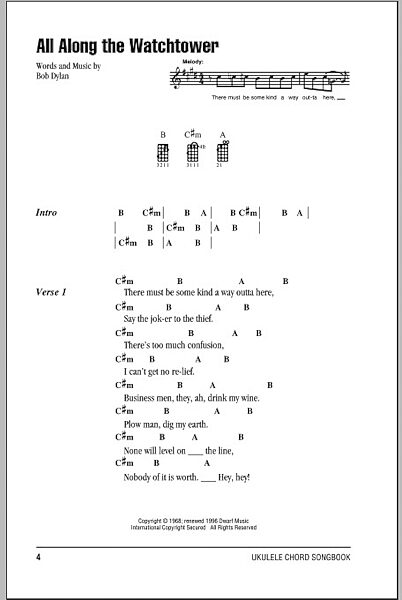 open zoom image for All Along The Watchtower - Ukulele Chords/Lyrics, New, Main