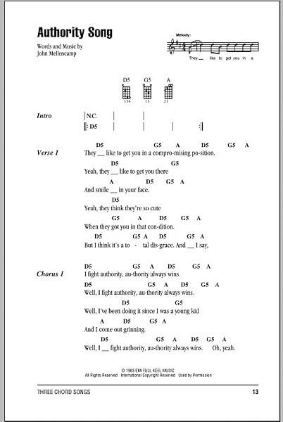 open zoom image for Authority Song - Ukulele Chords/Lyrics, New, Main
