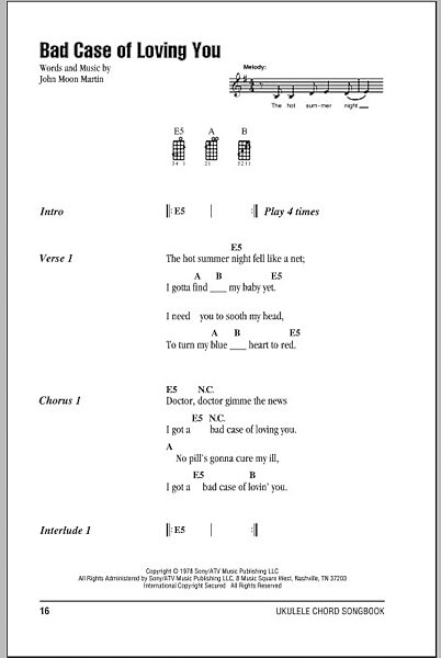 open zoom image for Bad Case Of Loving You - Ukulele Chords/Lyrics, New, Main