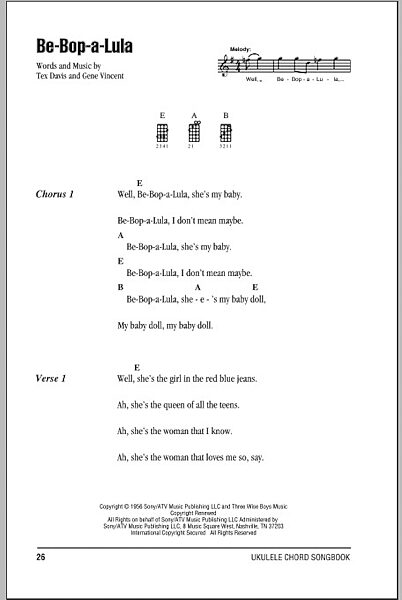 open zoom image for Be-Bop-A-Lula - Ukulele Chords/Lyrics, New, Main