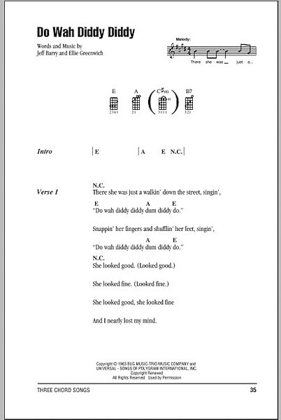 open zoom image for Do Wah Diddy Diddy - Ukulele Chords/Lyrics, New, Main