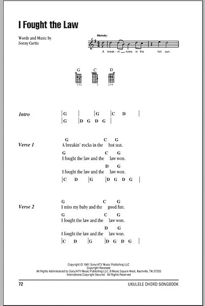 open zoom image for I Fought The Law - Ukulele Chords/Lyrics, New, Main