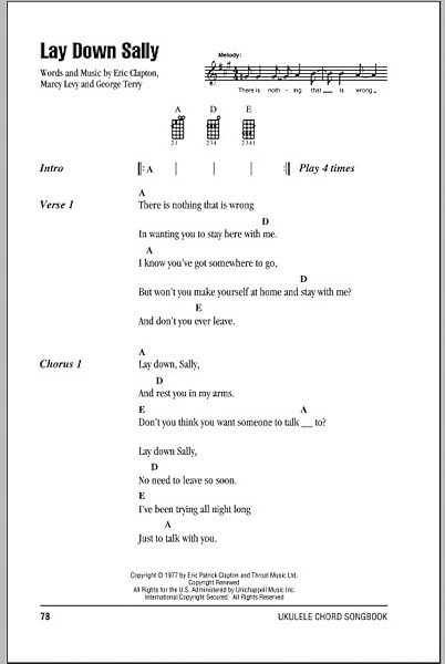 open zoom image for Lay Down Sally - Ukulele Chords/Lyrics, New, Main