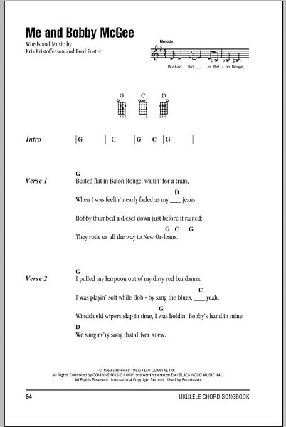 open zoom image for Me And Bobby McGee - Ukulele Chords/Lyrics, New, Main