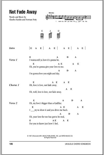 open zoom image for Not Fade Away - Ukulele Chords/Lyrics, New, Main