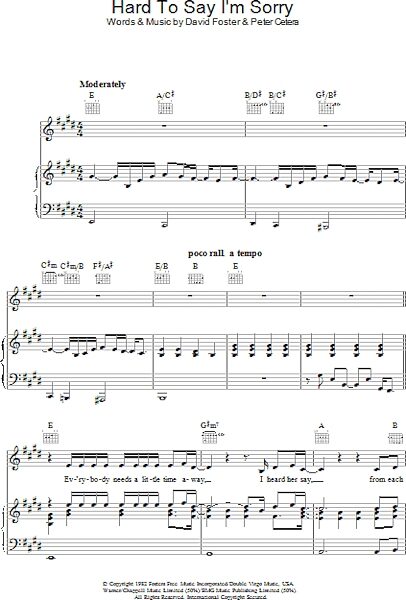 open zoom image for Hard To Say I'm Sorry - Piano/Vocal/Guitar, New, Main
