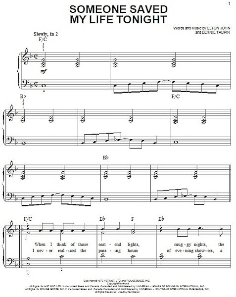 open zoom image for Someone Saved My Life Tonight - Easy Piano, New, Main