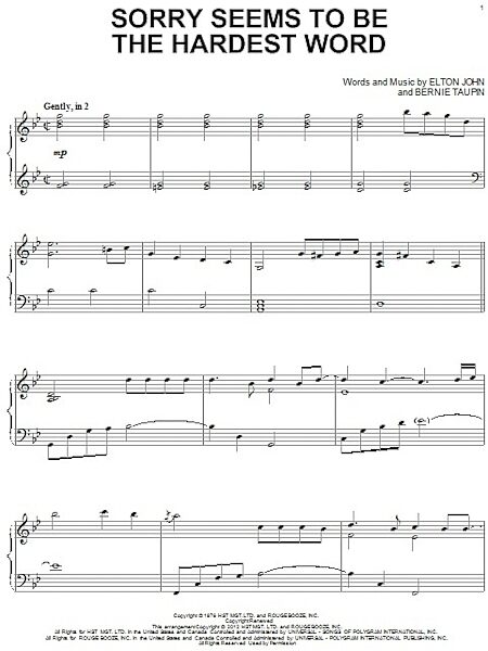 open zoom image for Sorry Seems To Be The Hardest Word - Piano Solo, New, Main