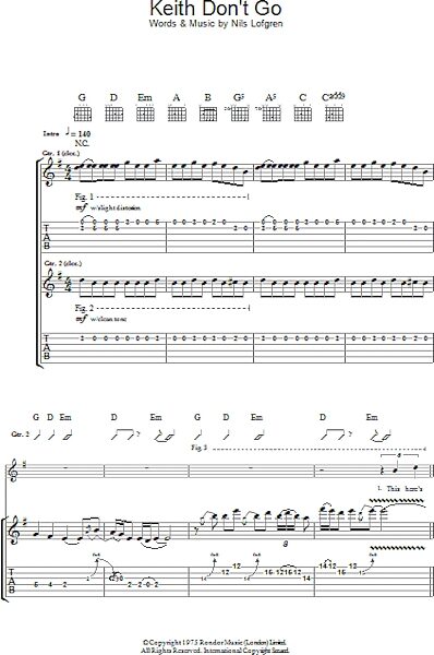 open zoom image for Keith Don't Go - Guitar TAB, New, Main