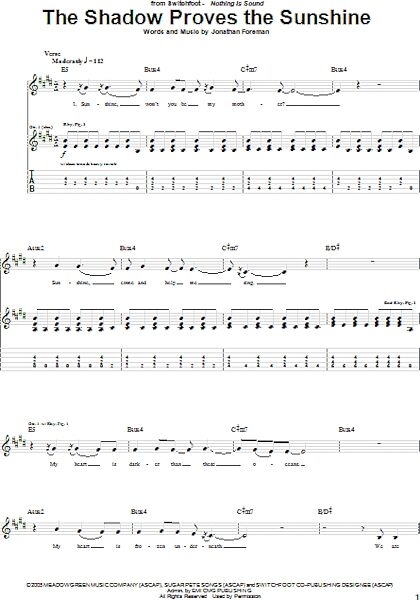 open zoom image for The Shadow Proves The Sunshine - Guitar TAB, New, Main