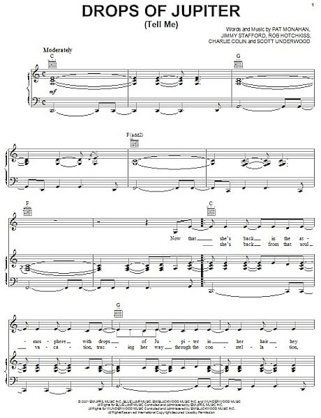 open zoom image for Drops Of Jupiter (Tell Me) - Piano/Vocal/Guitar, New, Main
