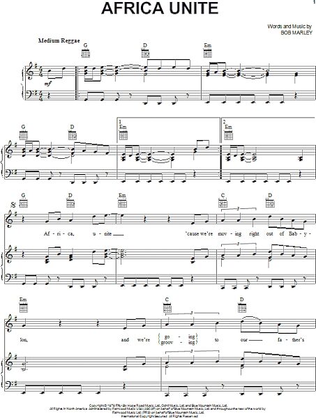 open zoom image for Africa Unite - Piano/Vocal/Guitar, New, Main