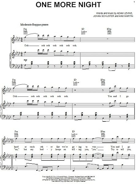 open zoom image for One More Night - Piano/Vocal/Guitar, New, Main