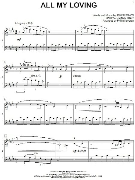 open zoom image for All My Loving - Piano Solo, New, Main