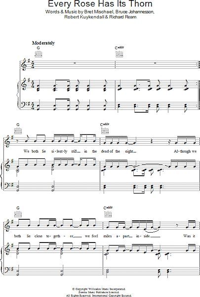 open zoom image for Every Rose Has Its Thorn - Piano/Vocal/Guitar, New, Main