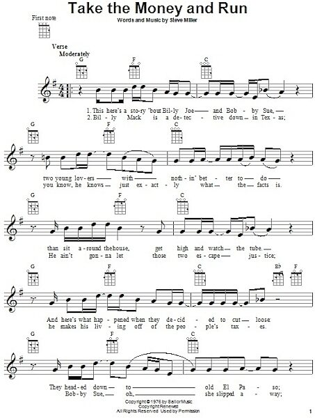 open zoom image for Take The Money And Run - Ukulele, New, Main
